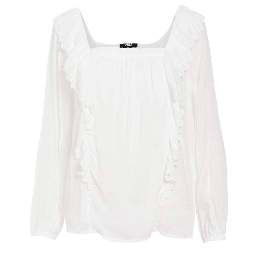Paige Brylen Eyelet Ruffle blouse Top white size small